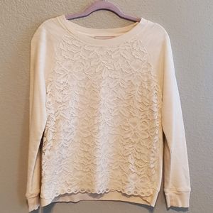 LOFT Cream sweater with lace detail